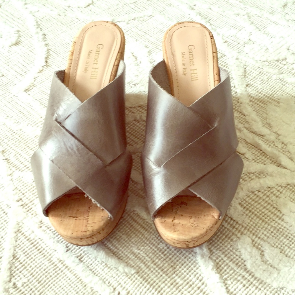 Garnet Hill leather wedge slide sandals